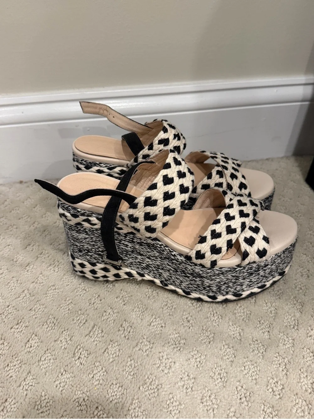 Free People Black and White Woven Platform Wedge Sandals